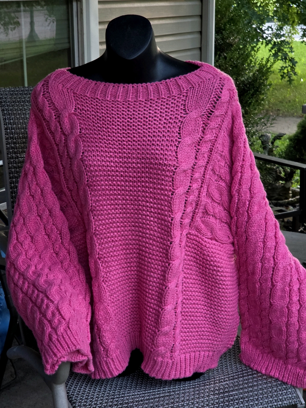 New! Beautiful,oversized,Cozy Women's Cable Knit Sweater - Hot Raspberry!